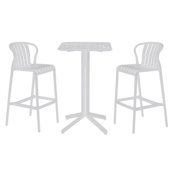 Table set with 2 chairs Home ESPRIT White Metal polypropylene 60 x 60 x 102 cm
