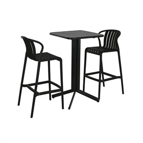 Table set with 2 chairs Home ESPRIT Black Metal polypropylene 60 x 60 x 102 cm