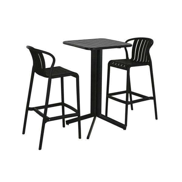 Table set with 2 chairs Home ESPRIT Black Metal polypropylene 60 x 60 x 102 cm
