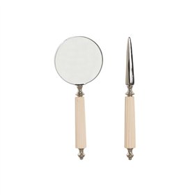 Magnifying glass Home ESPRIT Crystal Steel Bone 8 x 8 x 30 cm