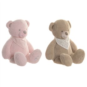 Fluffy toy Home ESPRIT Brown Pink Polyester Children's Bear (2 Units)