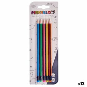 Pencil Set Pincello Yellow Blue Green Multicolour Orange Pink Stripes (12 Units)