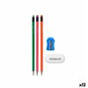 Pencil Set Pincello Blue Red Green Orange Pencil Sharpener Eraser (12 Units)