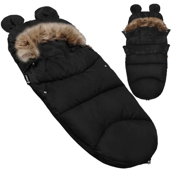 4-in-1 stroller sleeping bag, sleeping bag with fur sleigh Springos SB0046 96 cm black