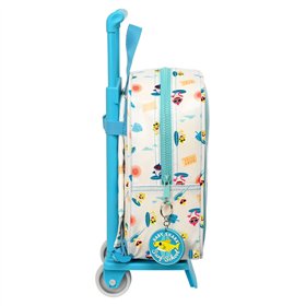 School Rucksack with Wheels Baby Shark Surfing Blue White 22 x 27 x 10 cm