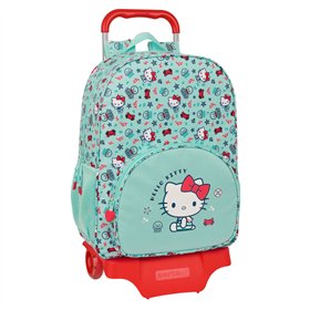 School Rucksack with Wheels Hello Kitty Sea lovers Turquoise 33 x 42 x 14 cm