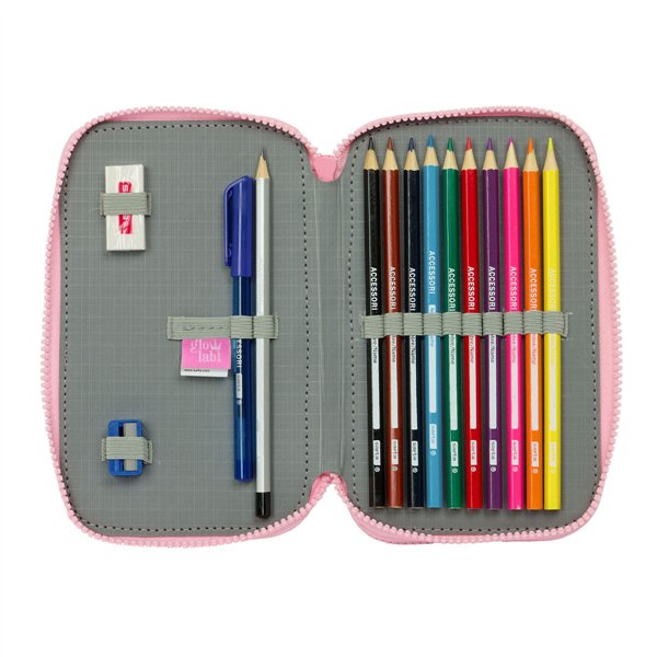 Double Pencil Case Glow Lab Sweet home Pink 12.5 x 19.5 x 4 cm (28 Pieces)