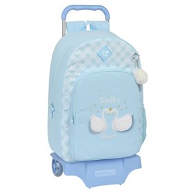 School Rucksack with Wheels Glow Lab Cisnes Blue 30 x 46 x 14 cm