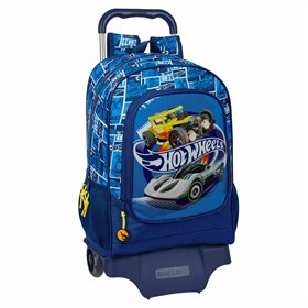 School Rucksack with Wheels Hot Wheels Sonny Navy Blue 32 x 42 x 14 cm