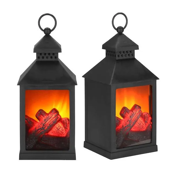 Hanging LED lantern with flame effect, Springos CL0862 decorative lamp 10.5×10.5×22.5 cm