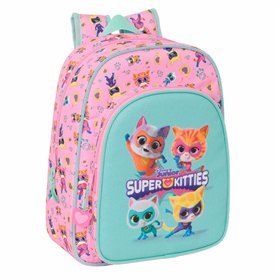 School Bag SuperKitties Pink Turquoise 26 x 34 x 11 cm