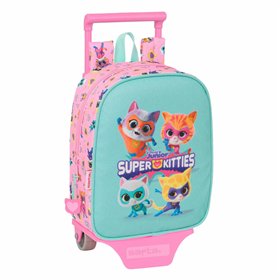 School Rucksack with Wheels SuperKitties Pink Turquoise 22 x 27 x 10 cm