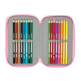 Triple Pencil Case SuperKitties Pink Turquoise 12,5 x 19,5 x 5,5 cm 37 Pieces