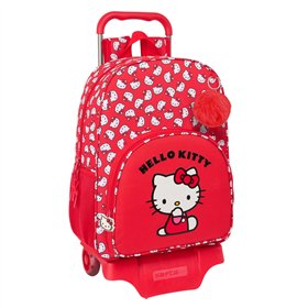 School Rucksack with Wheels Hello Kitty Iconic White Red 33 x 42 x 14 cm