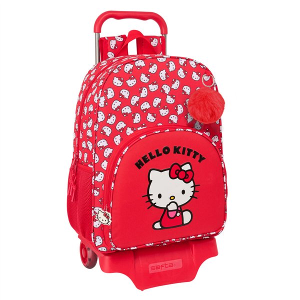 School Rucksack with Wheels Hello Kitty Iconic White Red 33 x 42 x 14 cm