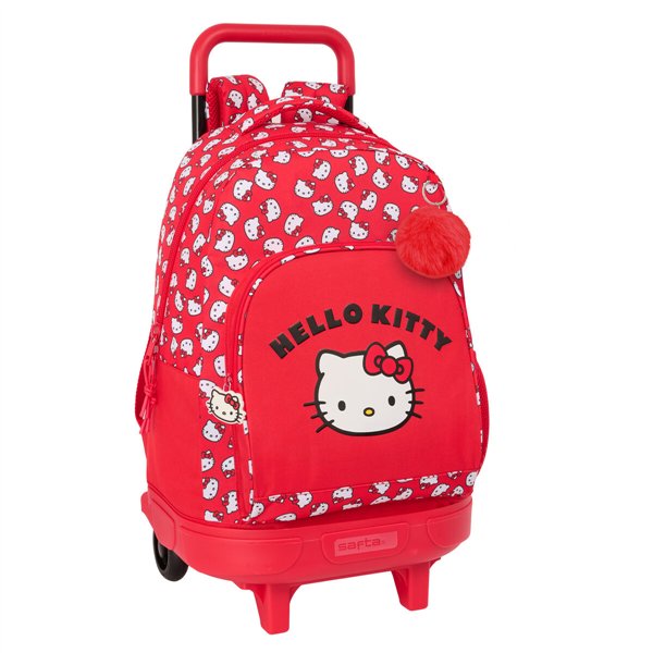 School Rucksack with Wheels Hello Kitty Iconic White Red 33 x 45 x 22 cm