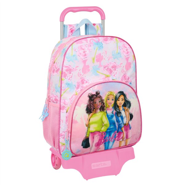 School Rucksack with Wheels Barbie Painterly Pink Sky blue 33 x 42 x 14 cm