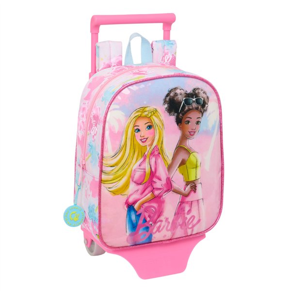 School Rucksack with Wheels Barbie Painterly Pink Sky blue 22 x 27 x 10 cm