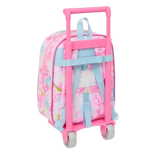 School Rucksack with Wheels Barbie Painterly Pink Sky blue 22 x 27 x 10 cm