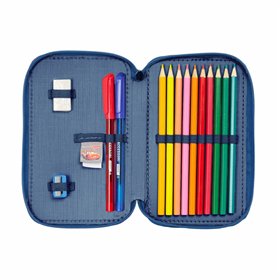 Double Pencil Case Cars Racing Navy Blue 12.5 x 19.5 x 4 cm Double Pencil Case 29 Pieces