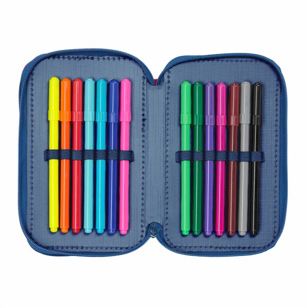 Double Pencil Case Cars Racing Navy Blue 12.5 x 19.5 x 4 cm Double Pencil Case 29 Pieces