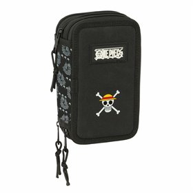 Triple Pencil Case One Piece Pirates Black 12,5 x 19,5 x 5,5 cm 37 Pieces