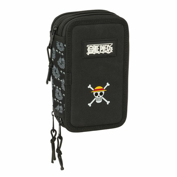 Triple Pencil Case One Piece Pirates Black 12,5 x 19,5 x 5,5 cm 37 Pieces