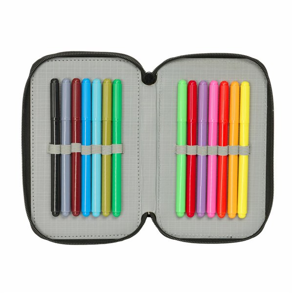 Triple Pencil Case One Piece Pirates Black 12,5 x 19,5 x 5,5 cm 37 Pieces