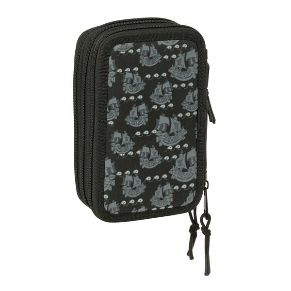 Triple Pencil Case One Piece Pirates Black 12,5 x 19,5 x 5,5 cm 37 Pieces