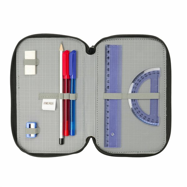 Triple Pencil Case One Piece Pirates Black 12,5 x 19,5 x 5,5 cm 37 Pieces