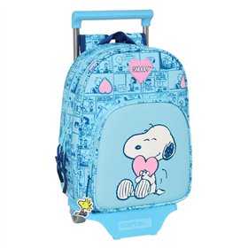 School Rucksack with Wheels Snoopy Love Blue 26 x 11 x 67 cm 26 x 34 x 11 cm