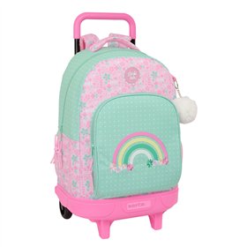 School Rucksack with Wheels Glow Lab Amazing Green Pink 33 x 45 x 22 cm