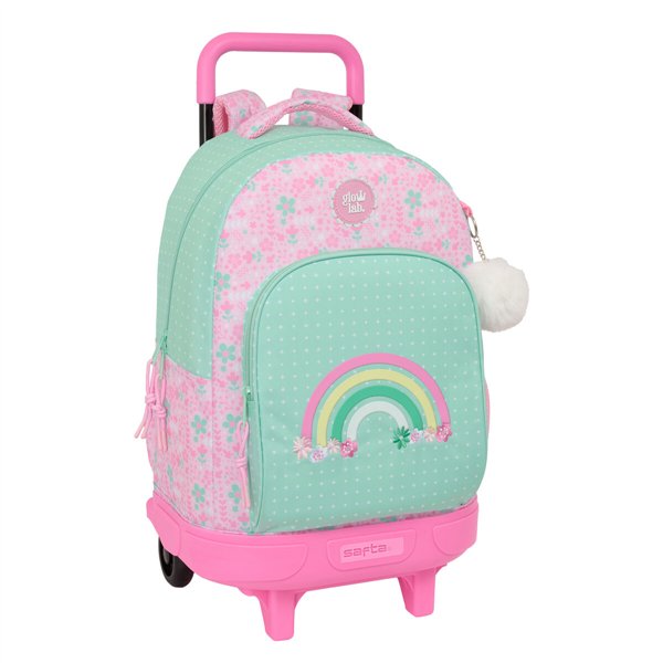 School Rucksack with Wheels Glow Lab Amazing Green Pink 33 x 45 x 22 cm