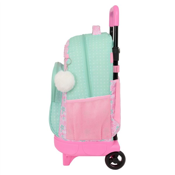 School Rucksack with Wheels Glow Lab Amazing Green Pink 33 x 45 x 22 cm
