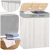Double laundry basket Springos HA7504 105 L bamboo with lid and handles, two compartments