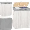 Double laundry basket Springos HA7504 105 L bamboo with lid and handles, two compartments