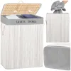 Double laundry basket Springos HA7504 105 L bamboo with lid and handles, two compartments