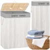 Double laundry basket Springos HA7504 105 L bamboo with lid and handles, two compartments