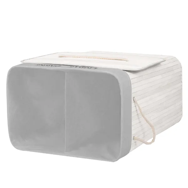 Double laundry basket Springos HA7504 105 L bamboo with lid and handles, two compartments