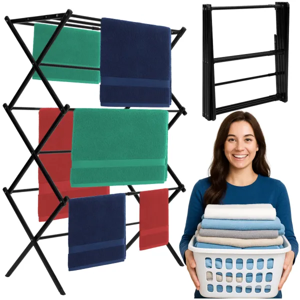 Clothes drying rack Springos HA0210 with adjustable length, telescopic, foldable, black