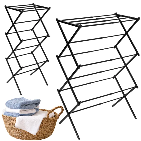 Clothes drying rack Springos HA0210 with adjustable length, telescopic, foldable, black