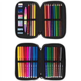 Double Pencil Case Milan Sunset Black Pink 34 Pieces 19,5 x 13 x 5 cm