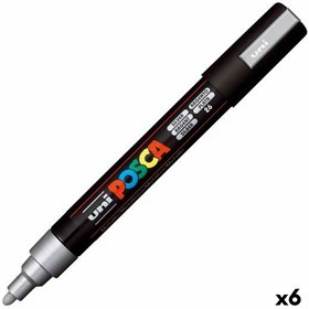 Felt-tip pens POSCA PC-5M Silver (6 Units)
