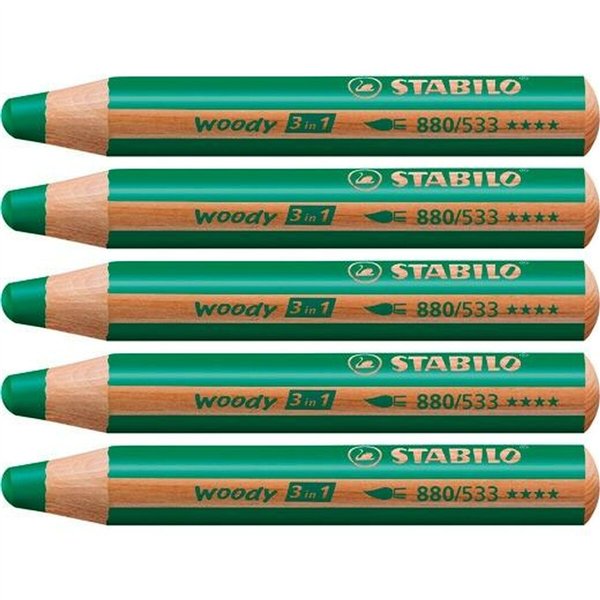 Colouring pencils Stabilo Woody Dark green 3-in-1 (5 Units)