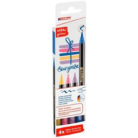 Set of Felt Tip Pens Edding 1340 Brush Multicolour Glitter Case 4 Pieces