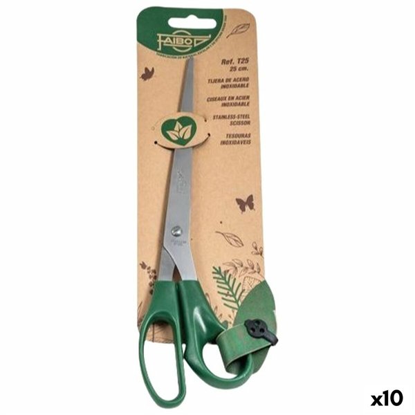 Scissors Faibo Green Stainless steel Plastic 25 cm (10 Units)