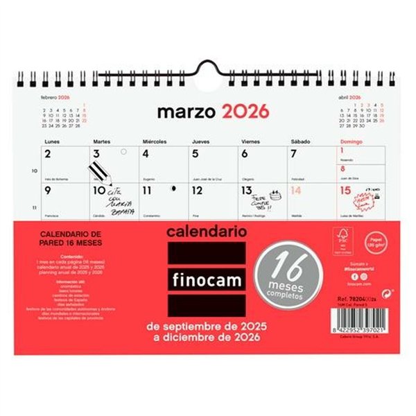 Wall calendar Finocam Paper 2025-2026 21 x 15 cm