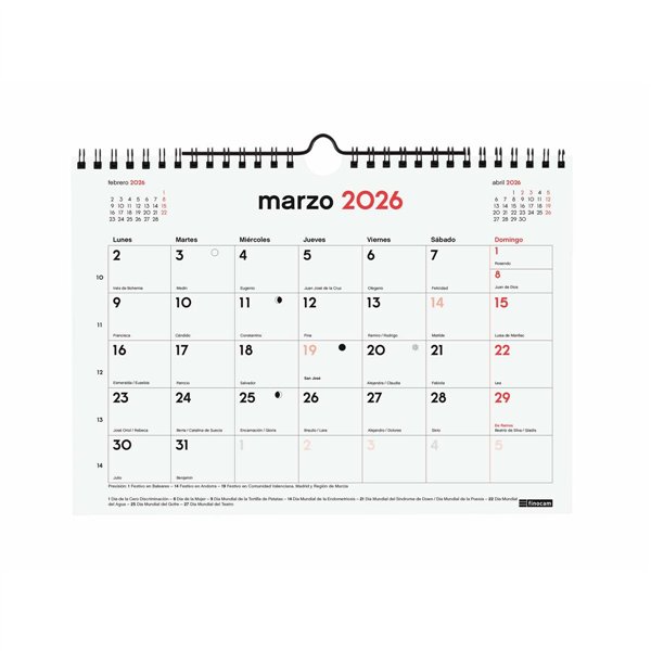Wall calendar Finocam Paper 2025-2026 21 x 15 cm