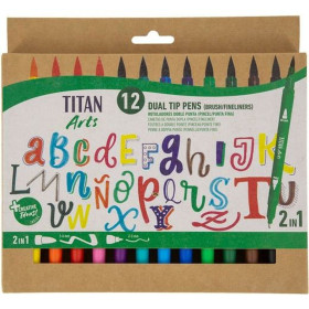 Set of Felt Tip Pens Titan Arts Multicolour Double-ended 12 Pieces