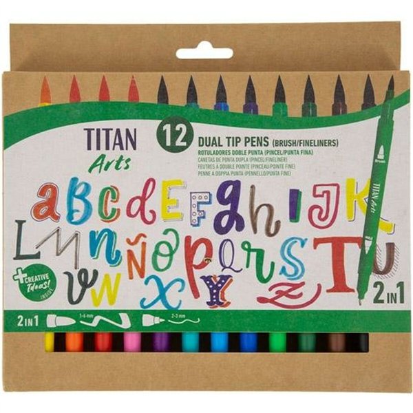 Set of Felt Tip Pens Titan Arts Multicolour Double-ended 12 Pieces